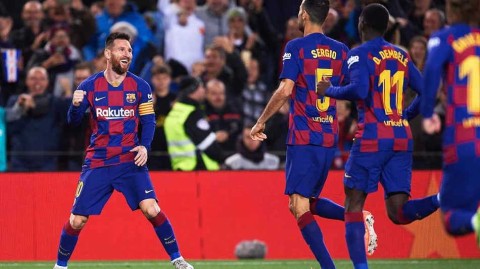 梅西戴帽夜独揽乾坤，任意球双响炮击溃塞尔塔