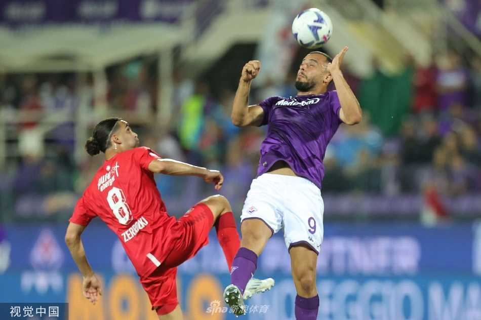 弗兰基球场全景，夜幕下灯火璀璨，看台被紫百合旗帜覆盖，宛如一片汹涌的紫色海洋。